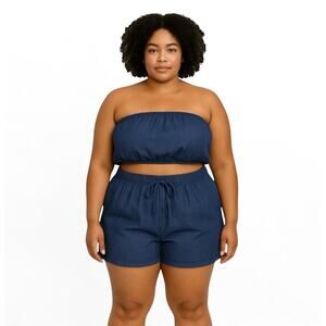 SHEIN Two-Piece blue Tube top summer outfit women's size 3XL